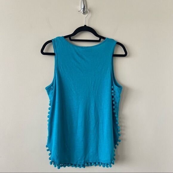 NWT-CUPIO Linen Blend Pom Pom Tank Top (Size:Large) - Picture 2 of 9